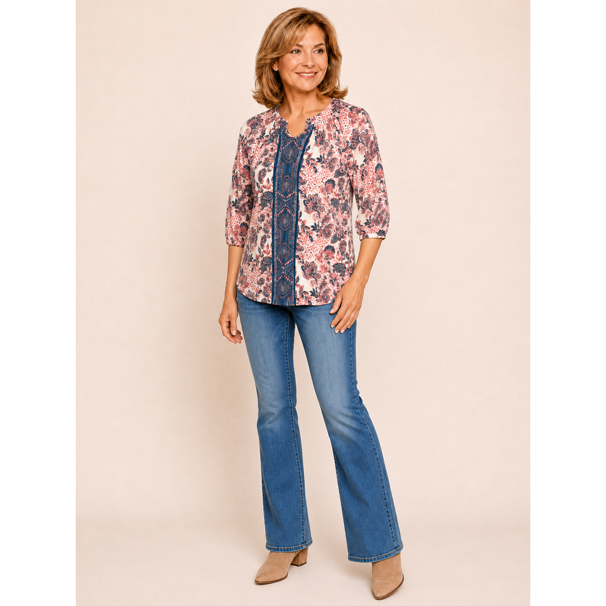 Autumn Mosaic Printed Tunic - Darker Ink Coral Tan