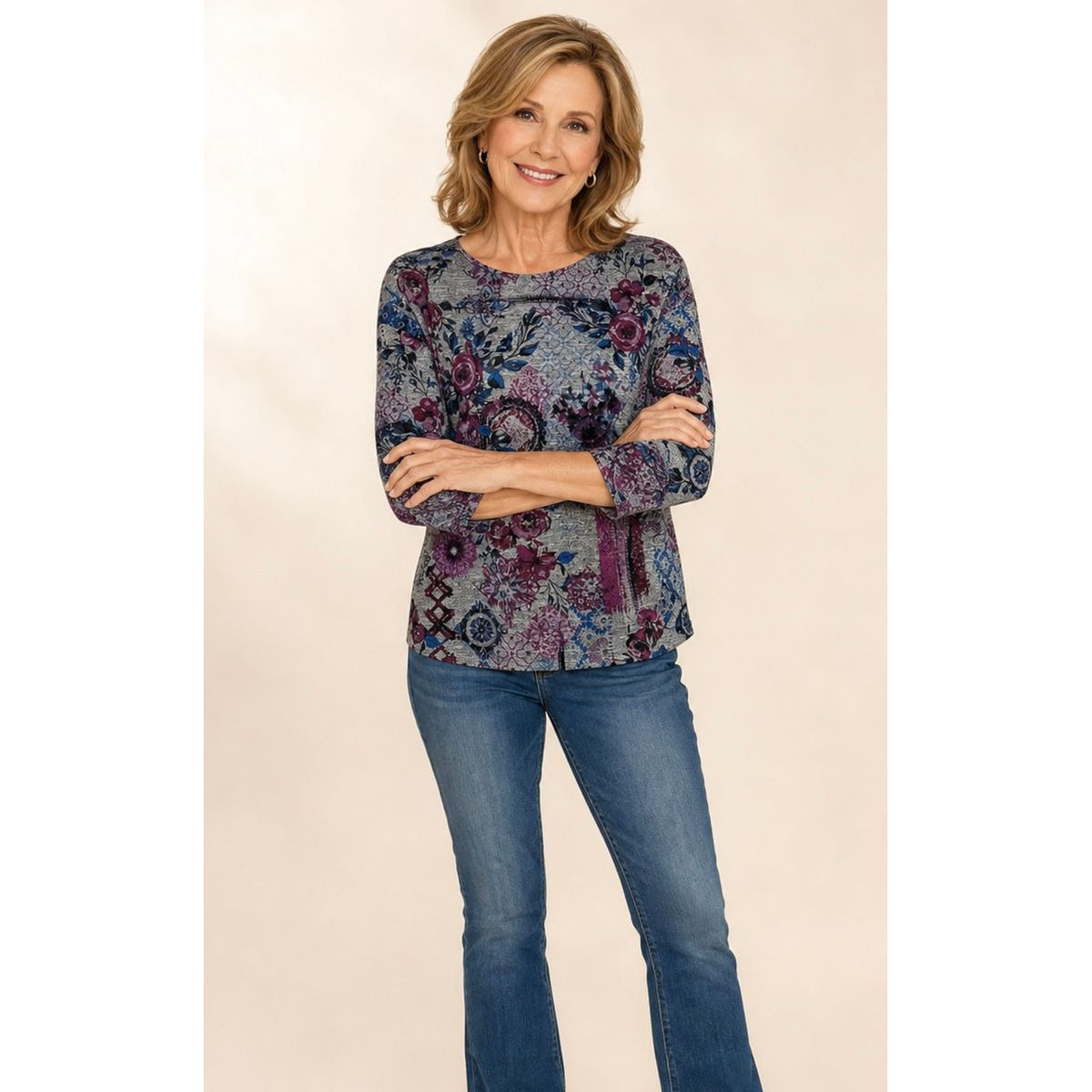 Burgundy Blooms Printed Tunic - Bare Burgundy Black