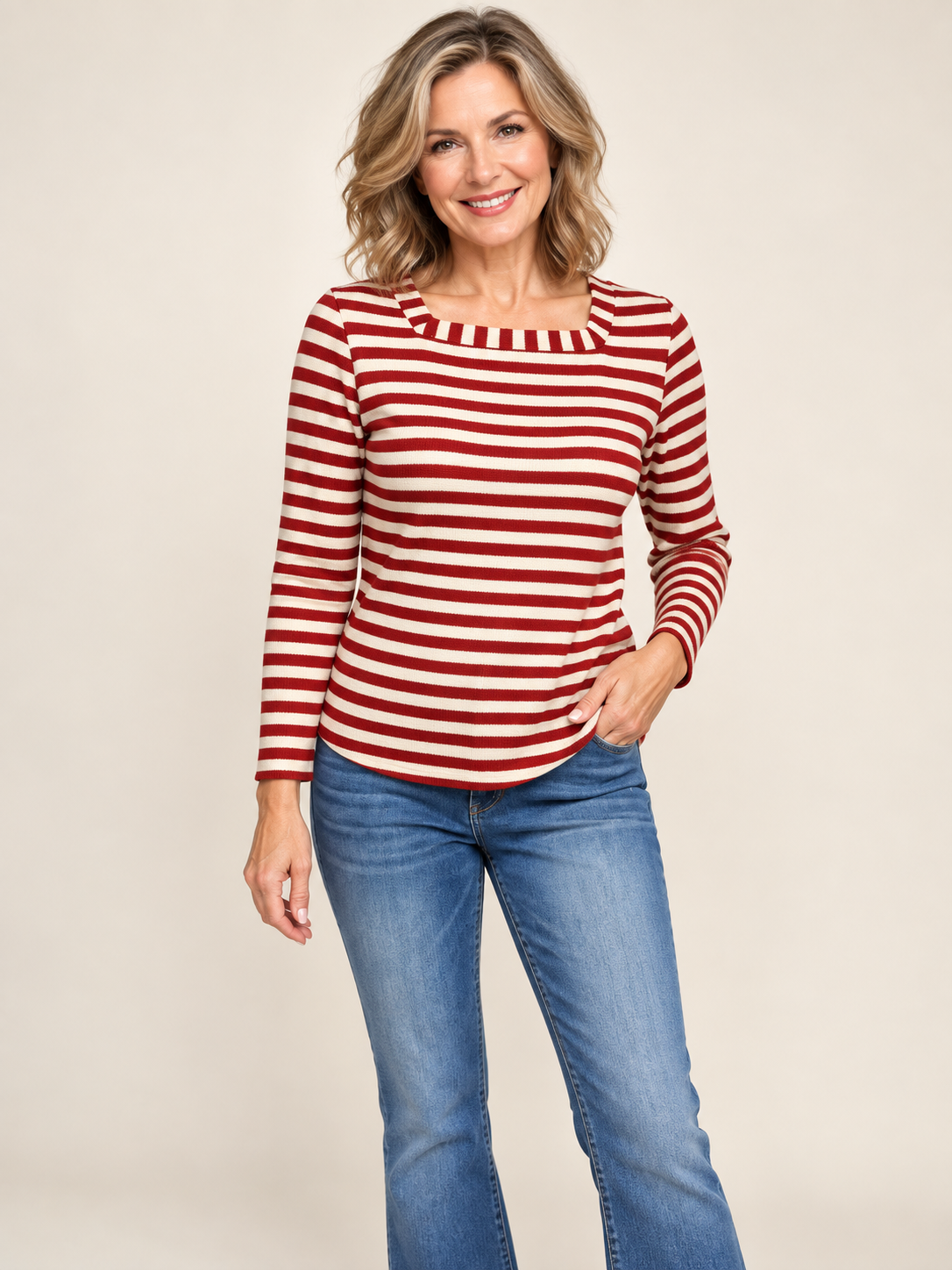 Line & Shine Stripe Long Sleeve Top