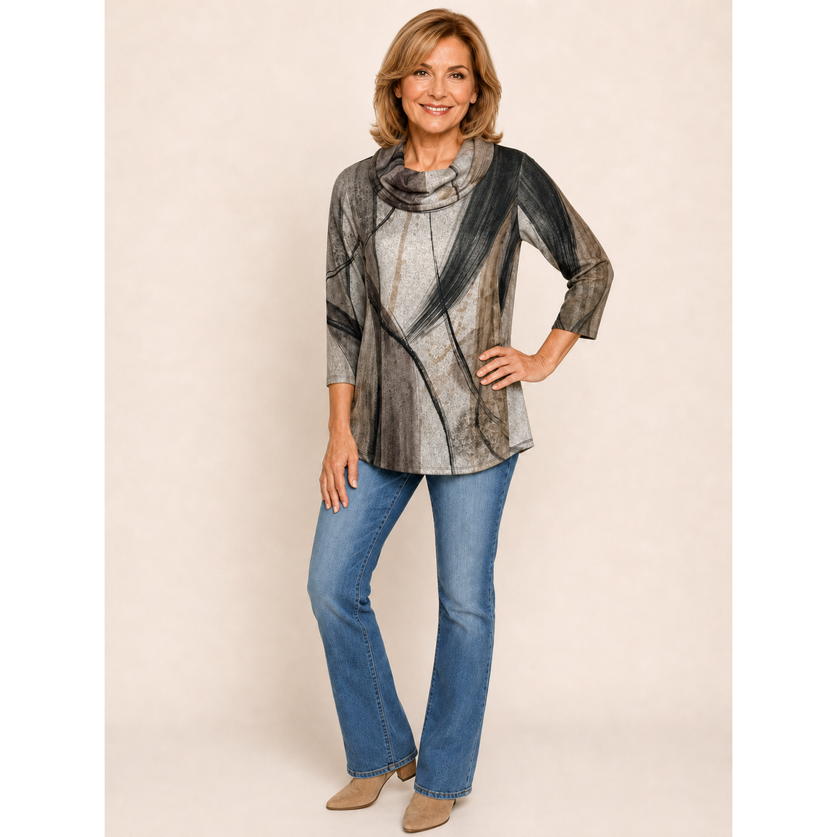Motion in Color Cowl-Neck Tunic