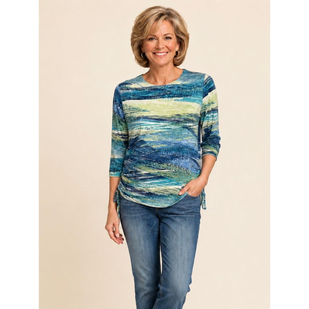 Coastal Current Striped Top - Tomatillo Teal