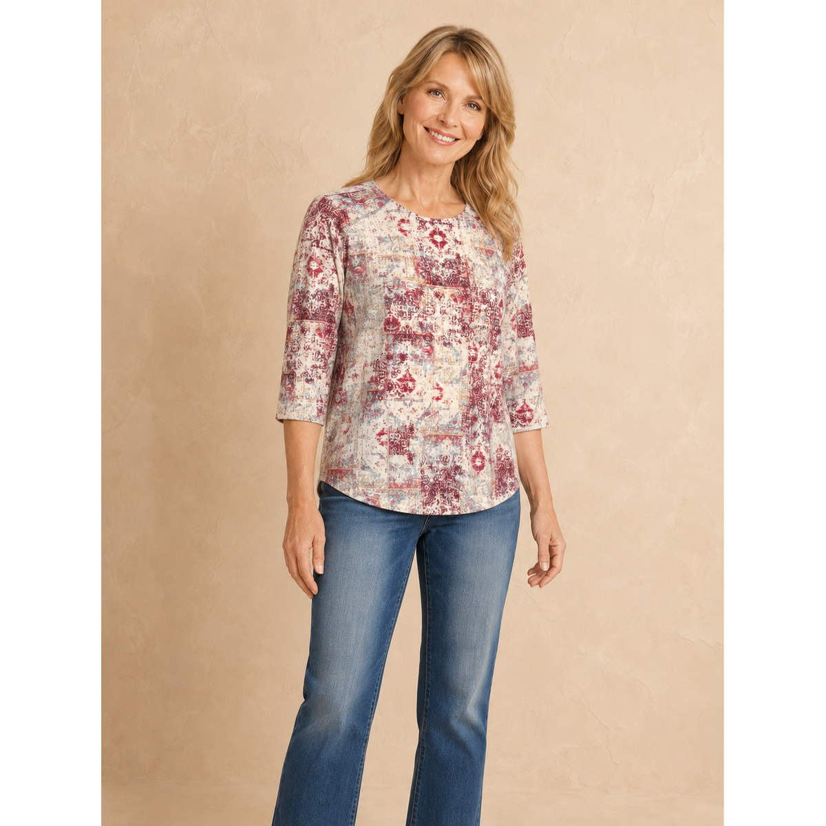 Brandy Bouquet Printed Tunic - Brandy Teal Tan