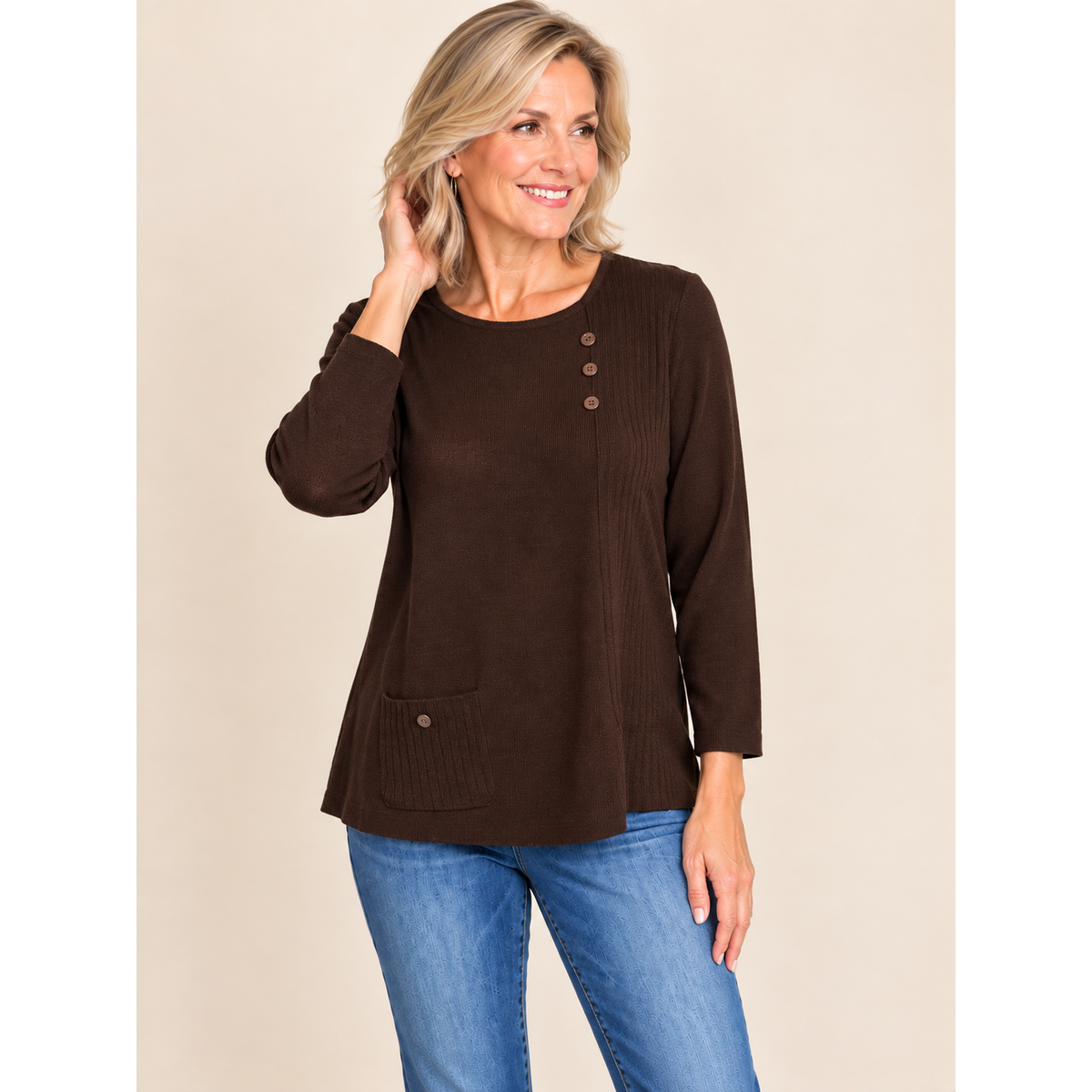 Everyday Button-Detail Tunic - Hickory