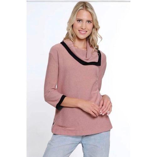 Ribbed Knit Cowl Collar Spring Sweater