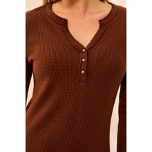 Load image into Gallery viewer, Fireside Favorite Waffle-Knit Henley – Heather Chocolate by Tribal - view 3