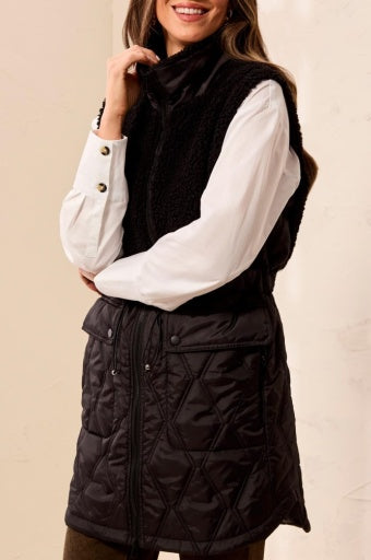 City Cozy Quilted Sherpa Vest in Black