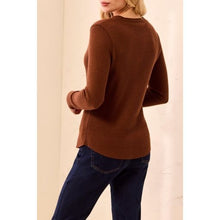 Load image into Gallery viewer, Fireside Favorite Waffle-Knit Henley – Heather Chocolate by Tribal - view 2
