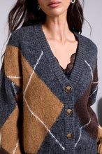 Load image into Gallery viewer, Cozy Geometry Argyle Cardigan in Charcoal