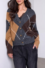 Load image into Gallery viewer, Cozy Geometry Argyle Cardigan in Charcoal