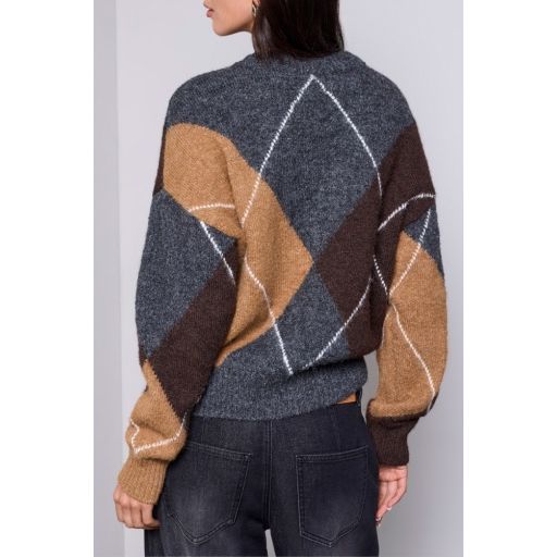 Cozy Geometry Argyle Cardigan in Charcoal