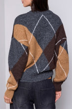 Load image into Gallery viewer, Cozy Geometry Argyle Cardigan in Charcoal