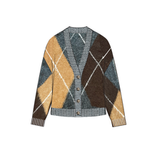 Load image into Gallery viewer, Cozy Geometry Argyle Cardigan in Charcoal