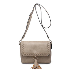 M1804A Whipstitch Flapover Crossbody with Tassel