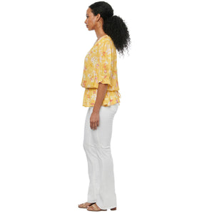 Half Placket Floral Woven Top