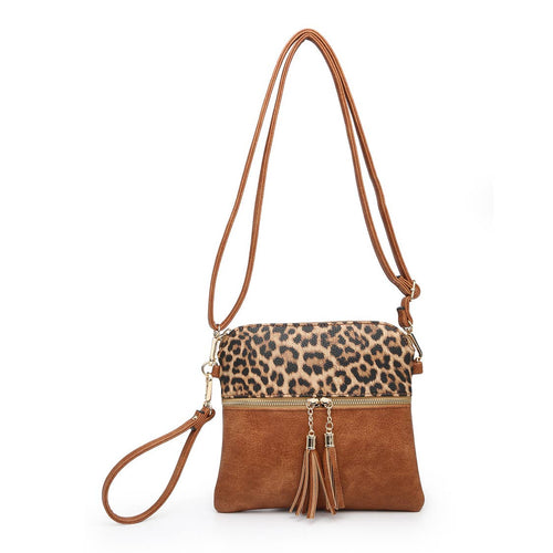 Brown Cheetah Tassel Zip Crossbody