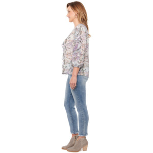 3/4 Sleeve Ruffle Front Snake Print Blouse