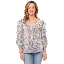Load image into Gallery viewer, 3/4 Sleeve Ruffle Front Snake Print Blouse