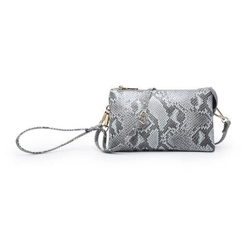 Gray Python 3 Compartment Wristlet Crossbody