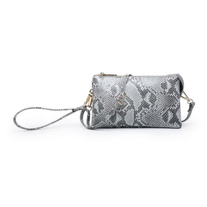 Gray Python 3 Compartment Wristlet Crossbody