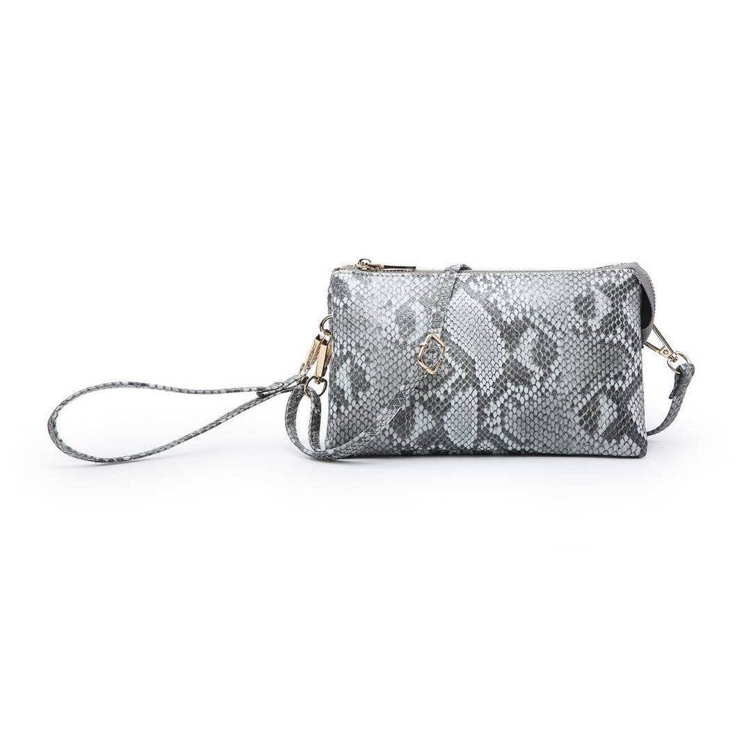 Gray Python 3 Compartment Wristlet Crossbody