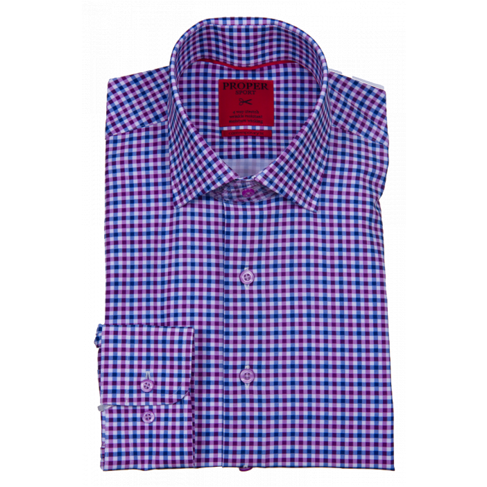 Proper Sport Purple Gingham Stretch Dress Shirt