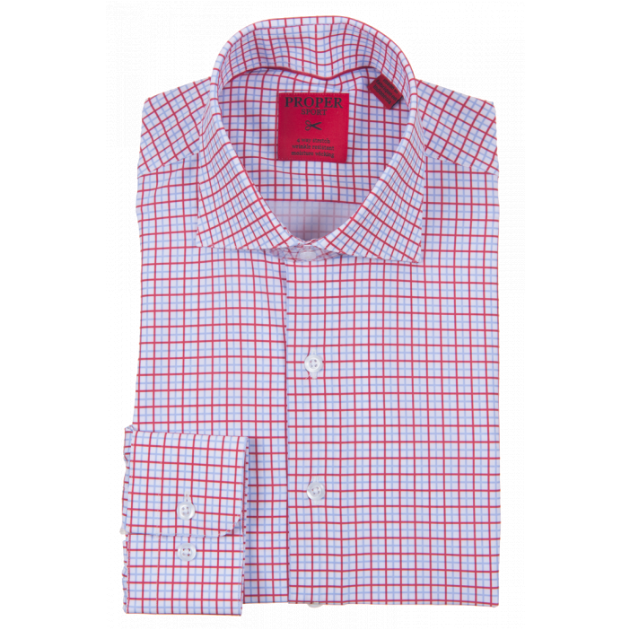 Proper Sport Red/Blue Checked Stretch Dress Shirt