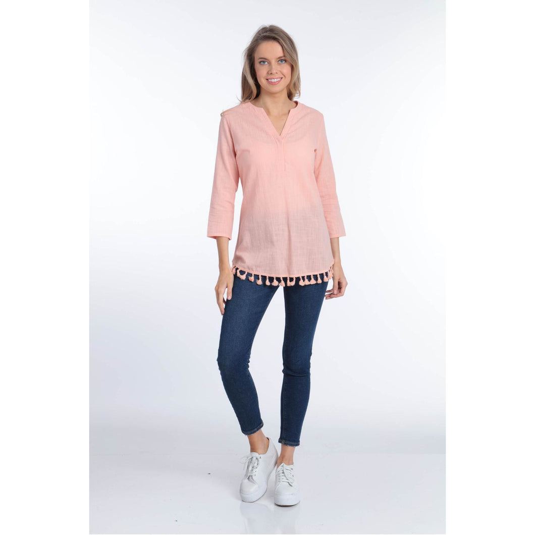 Tassled V Neck Top