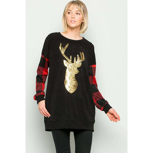DEER SEQUIN PATCH TOP