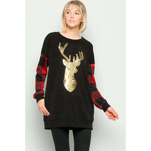 DEER SEQUIN PATCH TOP