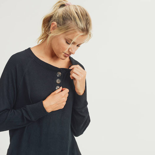 Buttoned Raglan Longline Pullover