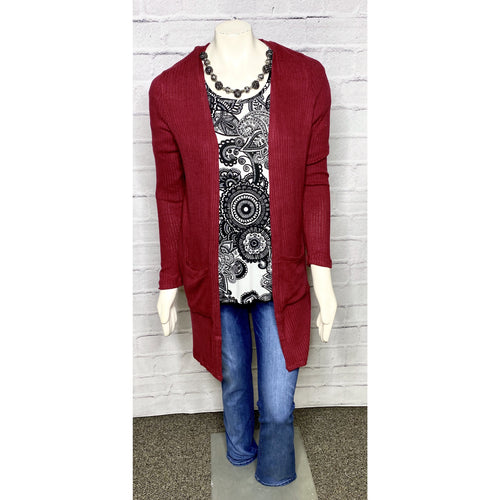 Lightweight Ribbed Burgundy Cardigan