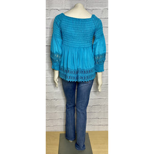 Teal Lace Peasant Blouse