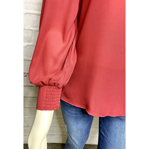 Wine Pin Tuck V-Neck Blouse