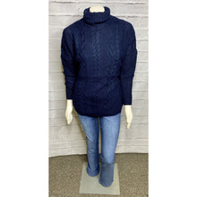 Load image into Gallery viewer, Navy Turtle Neck Cable Knit Dolman