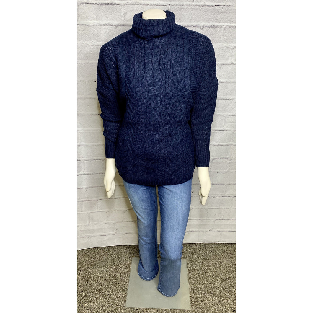 Navy Turtle Neck Cable Knit Dolman