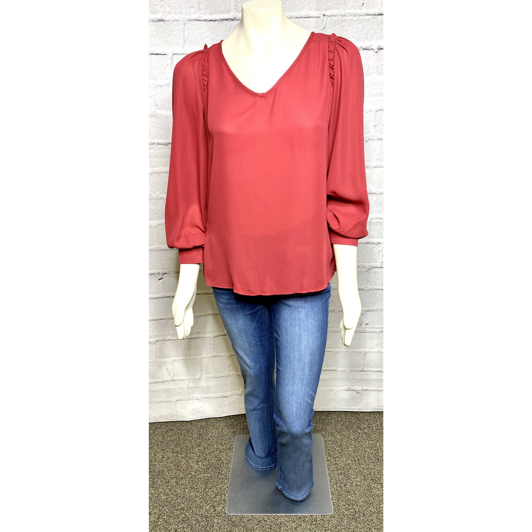 Wine Pin Tuck V-Neck Blouse