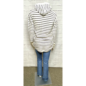Striped V Neck Tie Hoodie