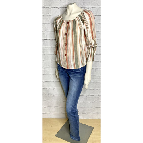 Striped Olive/Rose Button Up Blouse