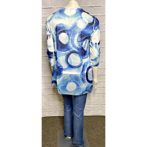 Blue Circle Fabric Overlay Blouse