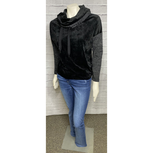 Cowl Neck Velour Mixed Media Top