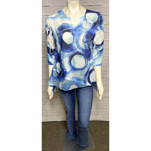 Blue Circle Fabric Overlay Blouse