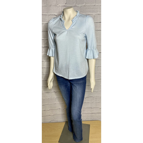 Ruffled Baby Blue 3/4 Knit Top