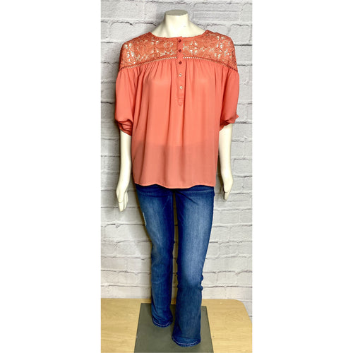 Upper Lace Dolman Sleeve Blouse