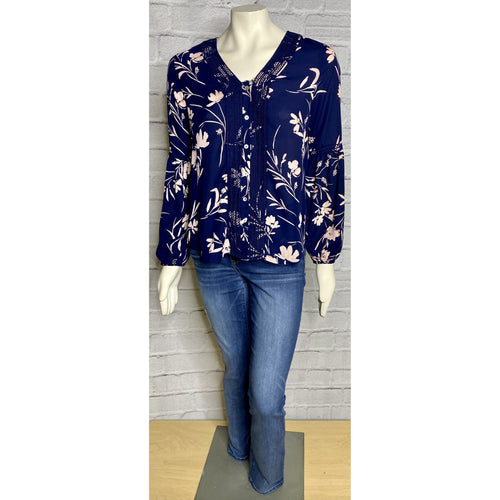 Navy and Rose Pink Floral Blouse