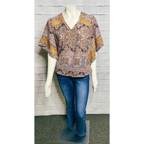Mustard Lace Print Dolman
