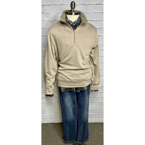 Sueded Patch Quarter Zip Sweater
