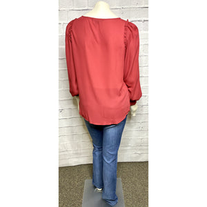 Wine Pin Tuck V-Neck Blouse
