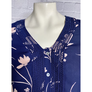 Navy and Rose Pink Floral Blouse