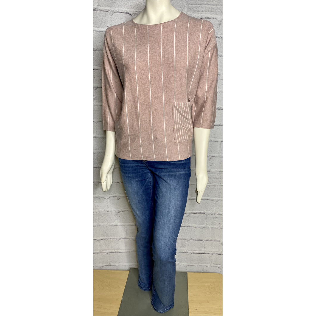 Striped Pocket Rose Spring Sweater