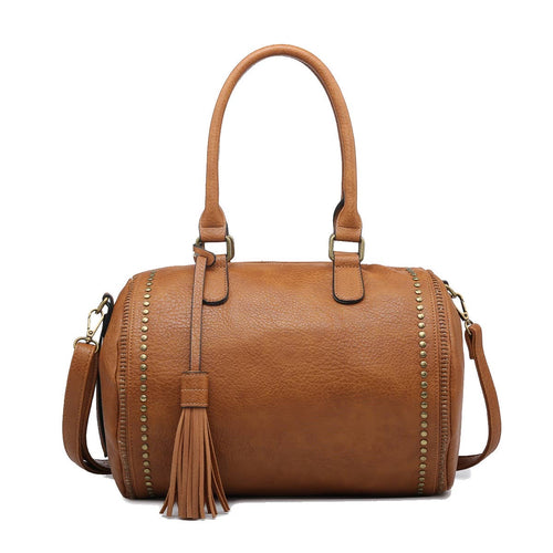 Camel Studded Boston Bag